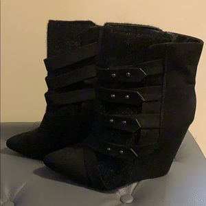 Black JustFab Sued and Faux Fur Booties